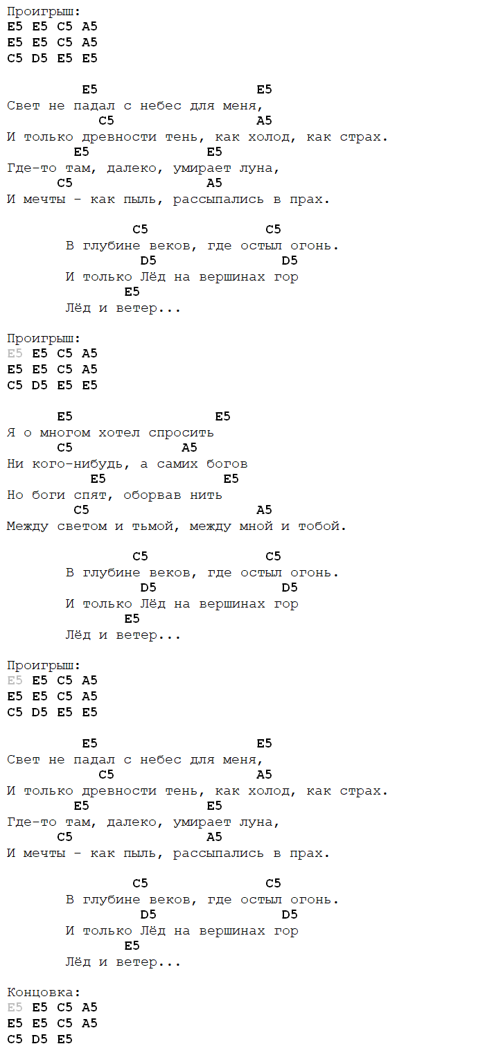лед и ветер аккорды