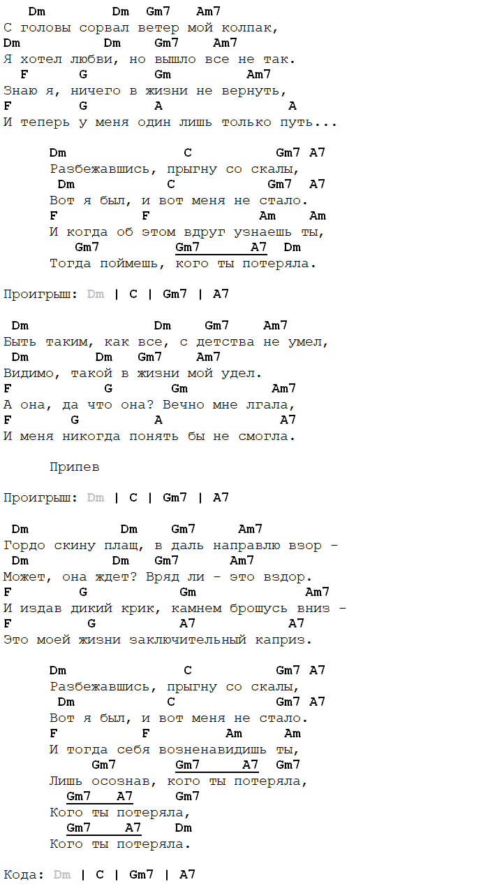 прыгну со скалы аккорды